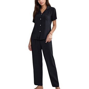 Women's 3 pc Pajama Set with Bralette Top, Button Down Shirt, and Wide Leg Pants