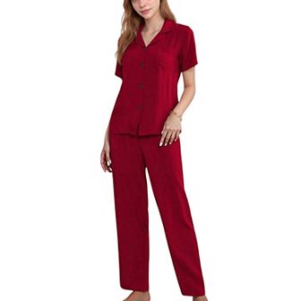 Women's 3 pc Pajama Set with Bralette Top, Button Down Shirt, and Wide Leg Pants