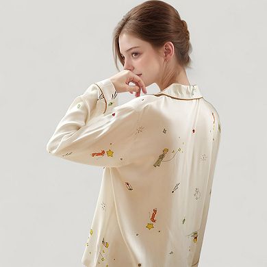 Women's Button-Down Two-Piece Pajama Set with Allover Whimsical Print and Chest Pocket