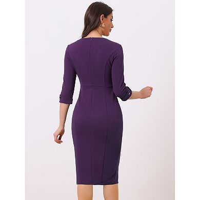 2 Packs Women's Elegant Boat Neck 3/4 Sleeves Wear to Work Midi Split Sheath Dress