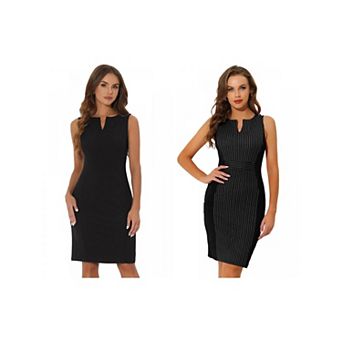 2 Packs Women's V Neck Work Business Sleeveless Bodycon Mid-Length Pencil Dresses