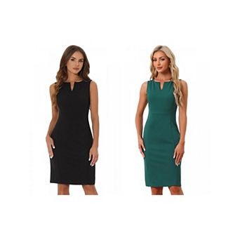 2 Packs Women's V Neck Work Business Sleeveless Bodycon Mid-Length Pencil Dresses