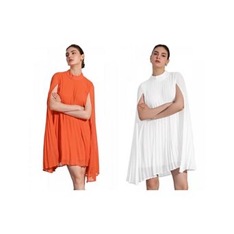 2 Packs Chiffon Dresses for Women's Loose Flowy Cloak Sleeve Cape Pleated Dress