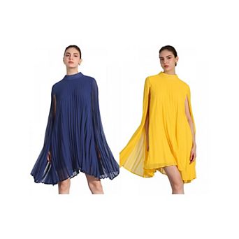 2 Packs Chiffon Dresses for Women's Loose Flowy Cloak Sleeve Cape Pleated Dress