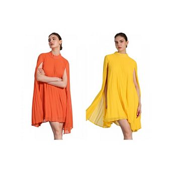 2 Packs Chiffon Dresses for Women's Loose Flowy Cloak Sleeve Cape Pleated Dress