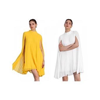 2 Packs Chiffon Dresses for Women's Loose Flowy Cloak Sleeve Cape Pleated Dress
