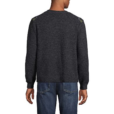 Men's Lands' End Long Sleeve Fuzzy Argyle Cardigan Sweater
