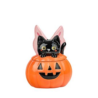 10 Strawberry Street Kitty-fly Jack O' Lantern Ceramic Canister