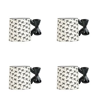 10 Strawberry Street 4 pc Black Bow Mug Set