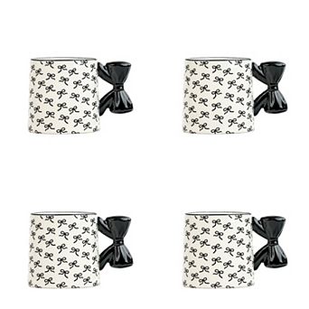 10 Strawberry Street 4 pc Black Bow Mug Set