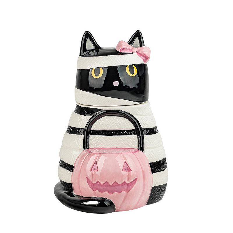 10 Strawberry Street Mummy Cat Ceramic Cookie Jar, Mummy Black Cat