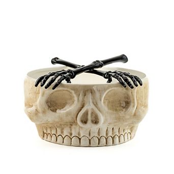 10 Strawberry Street Skull Serving Bowl with Skeleton Forks