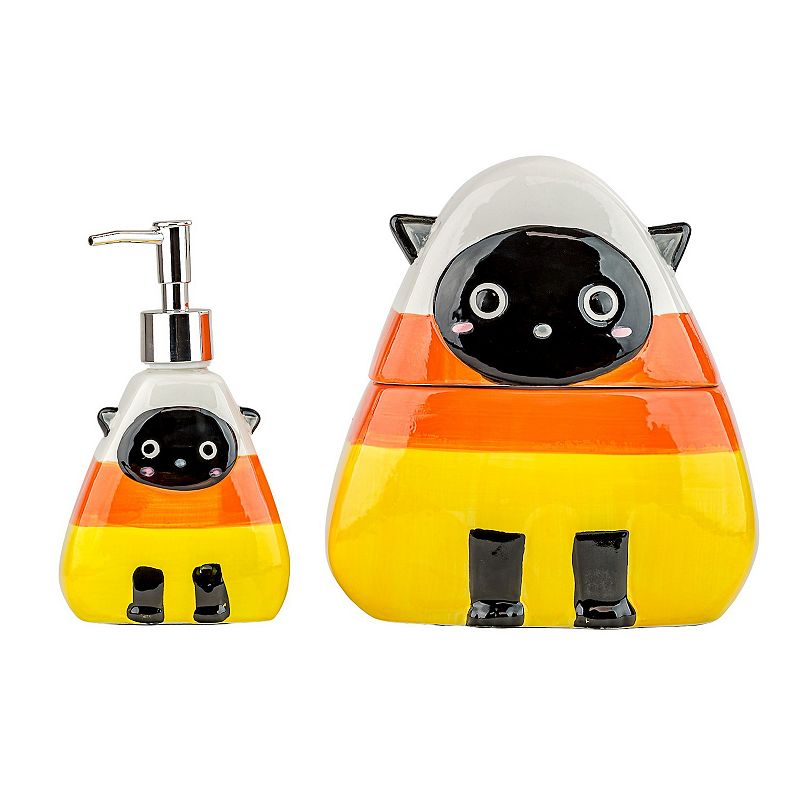 10 Strawberry Street Kitty Corn Counter Set 2-pc. Ceramic Canister Set, Orange