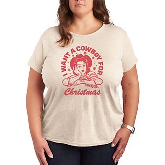Plus Size I Want A Cowboy For Christmas Graphic Tee
