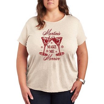 Plus Size Martinis Make Me Merrier Christmas Graphic Tee