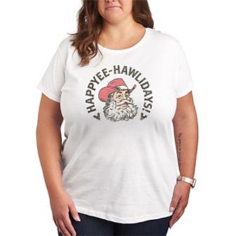 Plus Size Happyee Hawlidays Christmas Graphic Tee