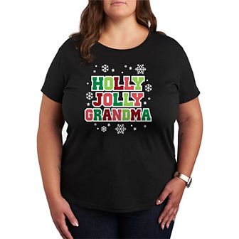 Plus Size Holly Jolly Grandma Christmas Graphic Tee