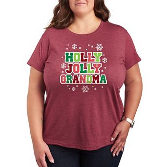 Plus Size Holly Jolly Grandma Christmas Graphic Tee