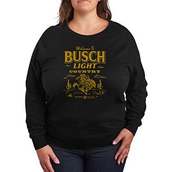 Plus Size Busch Light Welcome To Busch Light Country French Terry Long Sleeve Graphic Tee