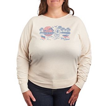 Plus Size Natural Light Beer Beach Retro French Terry Long Sleeve Graphic Tee