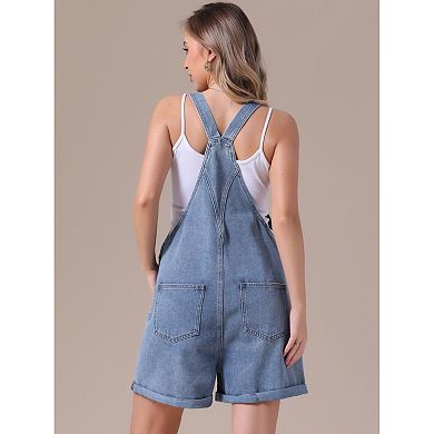 2 Packs Women's Denim Overall Casual Outfits Adjustable Strap Bib Romper Jean Shorts
