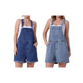 2 Packs Women's Denim Overall Casual Outfits Adjustable Strap Bib Romper Jean Shorts