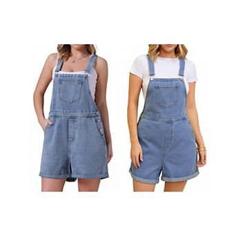 2 Packs Women's Denim Overall Casual Outfits Adjustable Strap Bib Romper Jean Shorts