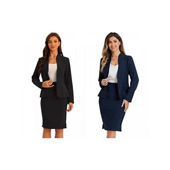 2 Packs 2 pc Business Sets for Women's Collarless Blazer and Formal Pencil Skirt Suit