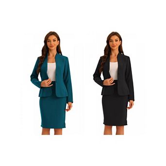 2 Packs 2 pc Business Sets for Women's Collarless Blazer and Formal Pencil Skirt Suit
