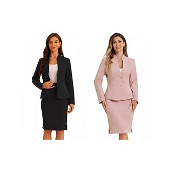 2 Packs 2 pc Business Sets for Women's Collarless Blazer and Formal Pencil Skirt Suit