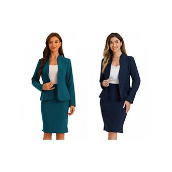 2 Packs 2 pc Business Sets for Women's Collarless Blazer and Formal Pencil Skirt Suit