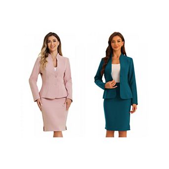 2 Packs 2 pc Business Sets for Women's Collarless Blazer and Formal Pencil Skirt Suit