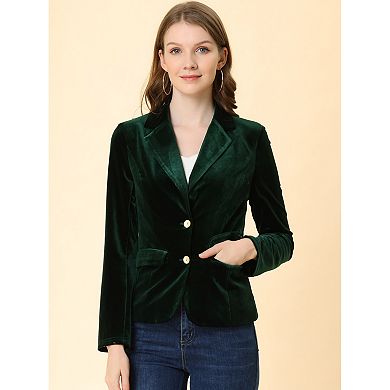 2 Packs Women's Vintage Notched Lapel Button Front Office Velvet Blazer