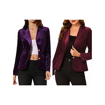 2 Packs Women's Vintage Notched Lapel Button Front Office Velvet Blazer