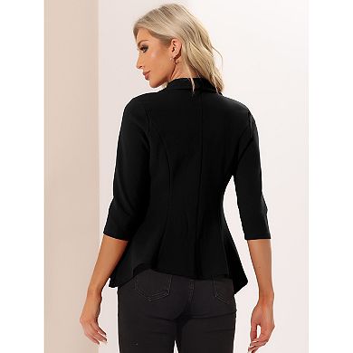 2 Packs Women's Classic Open Front Blazer Jacket Draped Collar 3/4 Sleeve Ruffle Jacket Outerwear
