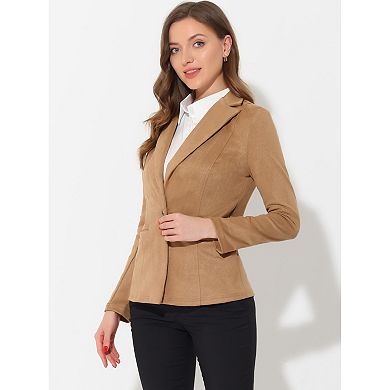 2 Packs Women's Notched Lapel Long Sleeve Button Office Faux Suede Blazer