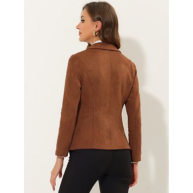 2 Packs Women's Notched Lapel Long Sleeve Button Office Faux Suede Blazer