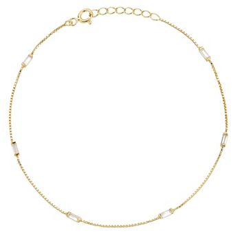 Sunkissed Sterling Baguette Cubic Zirconia Box Chain Anklet