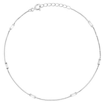 Sunkissed Sterling Baguette Cubic Zirconia Box Chain Anklet