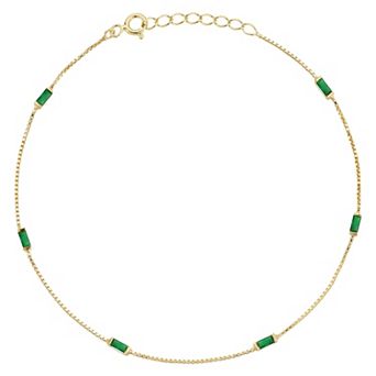 Sunkissed Sterling Baguette Cubic Zirconia Box Chain Anklet