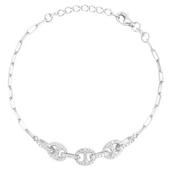 Sunkissed Sterling Sterling Silver Cubic Zirconia Tri Mariner Bracelet