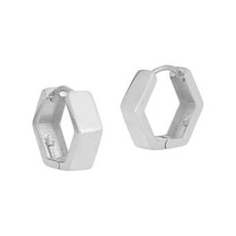 Sunkissed Sterling Sterling Silver Hexagon Huggies Earrings