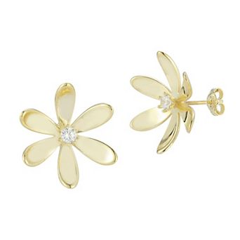Sunkissed Sterling Sterling Silver Cubic Zirconia Curved Flower Stud Earrings