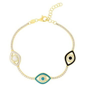 Sunkissed Sterling 14k Gold over Sterling Silver Cubic Zirconia & Enamel Evil Eye Tennis Bracelet