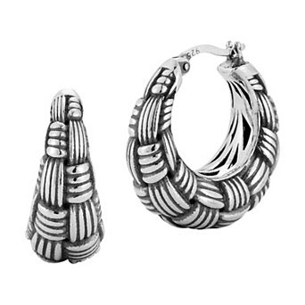 Sunkissed Sterling Sterling Silver Oxidized Weave Hoop Earrings