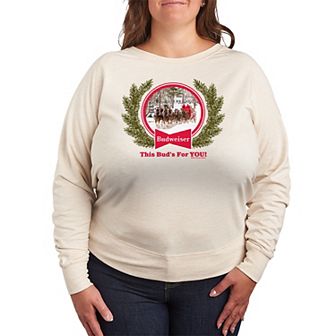 Plus Size Budweiser Clydesdales Holiday French Terry Long Sleeve Graphic Tee