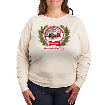 Plus Size Budweiser Clydesdales Holiday French Terry Long Sleeve Graphic Tee