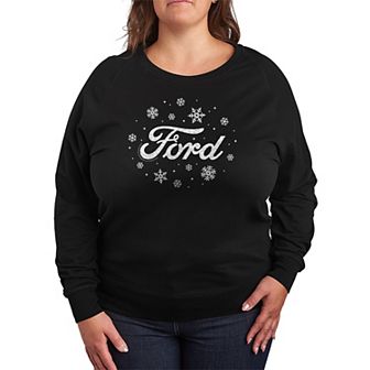 Plus Size Ford Logo Snowflakes French Terry Long Sleeve Graphic Tee