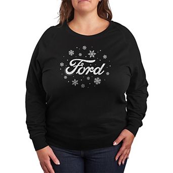 Plus Size Ford Logo Snowflakes French Terry Long Sleeve Graphic Tee