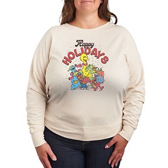 Plus Size Sesame Street Happy Holidays French Terry Long Sleeve Graphic Tee